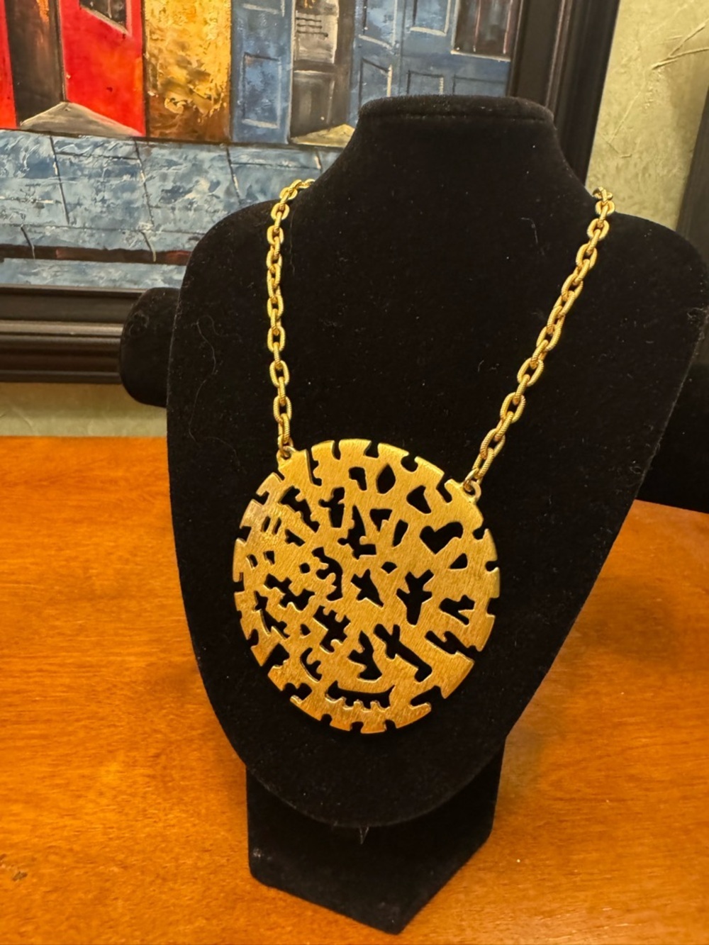 Statement Gold Cutout Pendant Chocker Style Necklace
